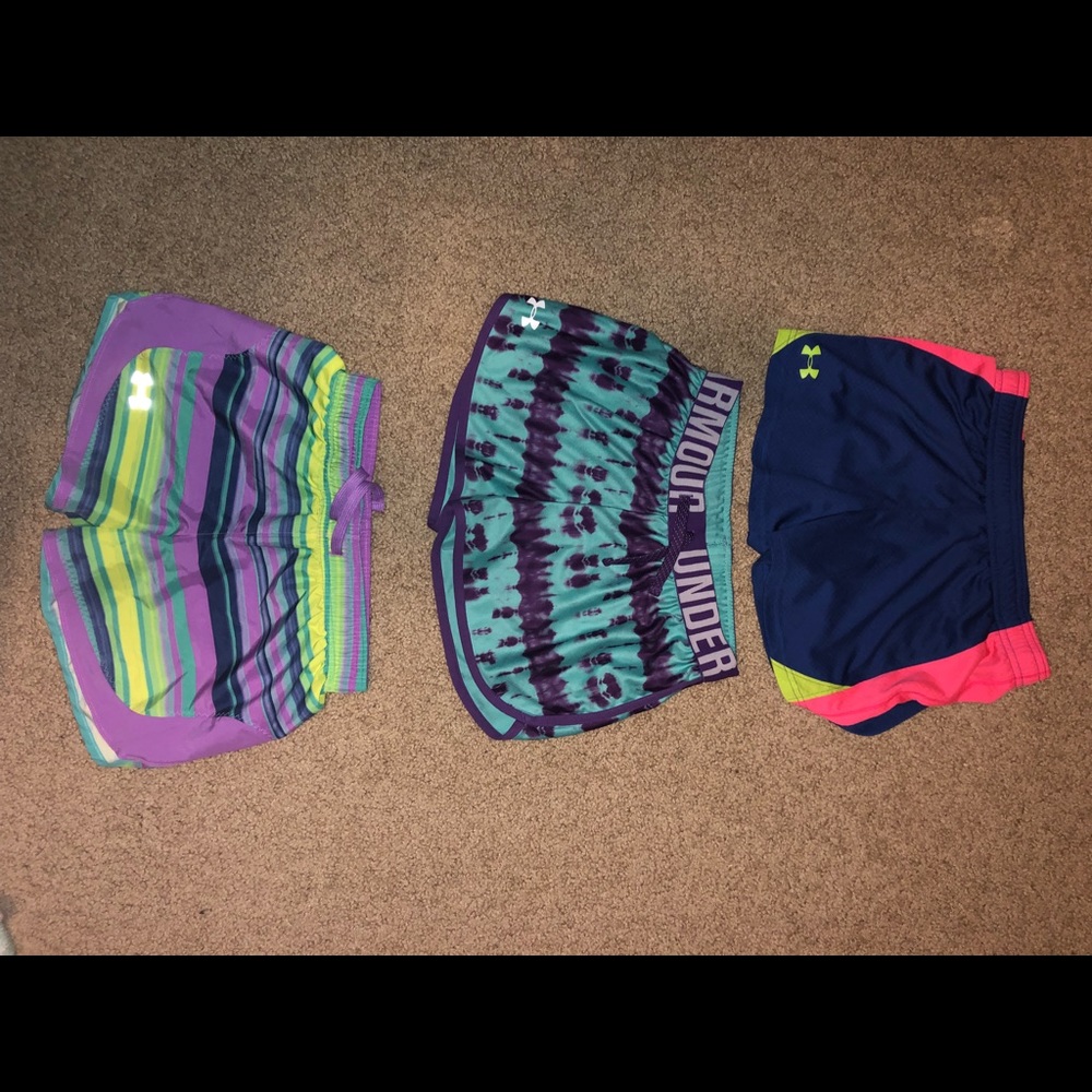 3 Under Armour athletic shorts. Size Youth Lg